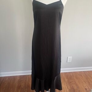 Women's Black Maxi Slip Dress with Flounced Hem